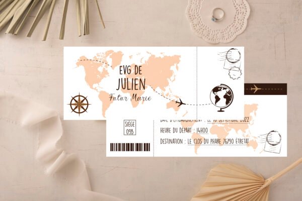 Carton d'invitation EVG thème billet d'avion