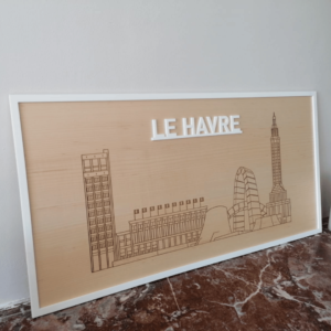 Cadre mural en bois Le Havre découpe et gravure bois